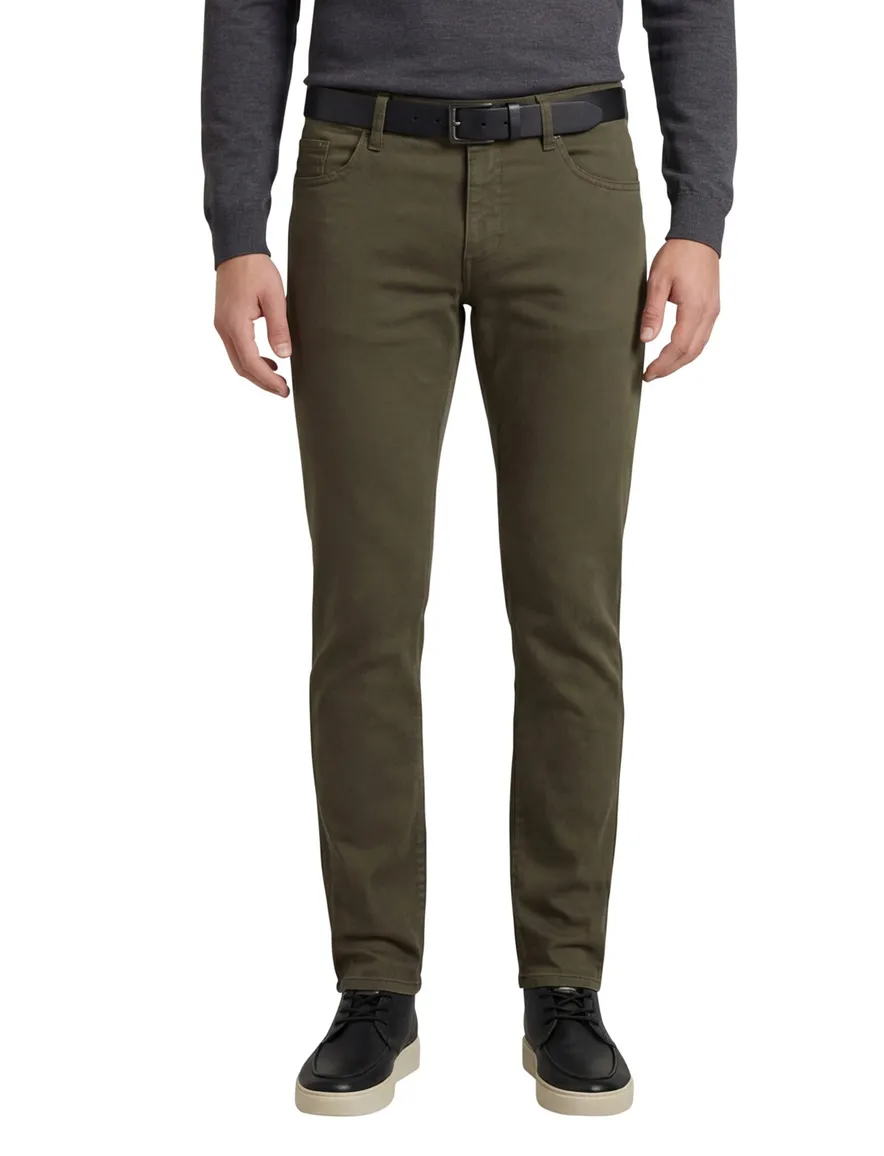 jeans Alberto khaki effen katoen