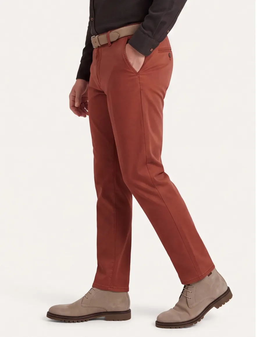 katoenen broek Meyer oranje effen