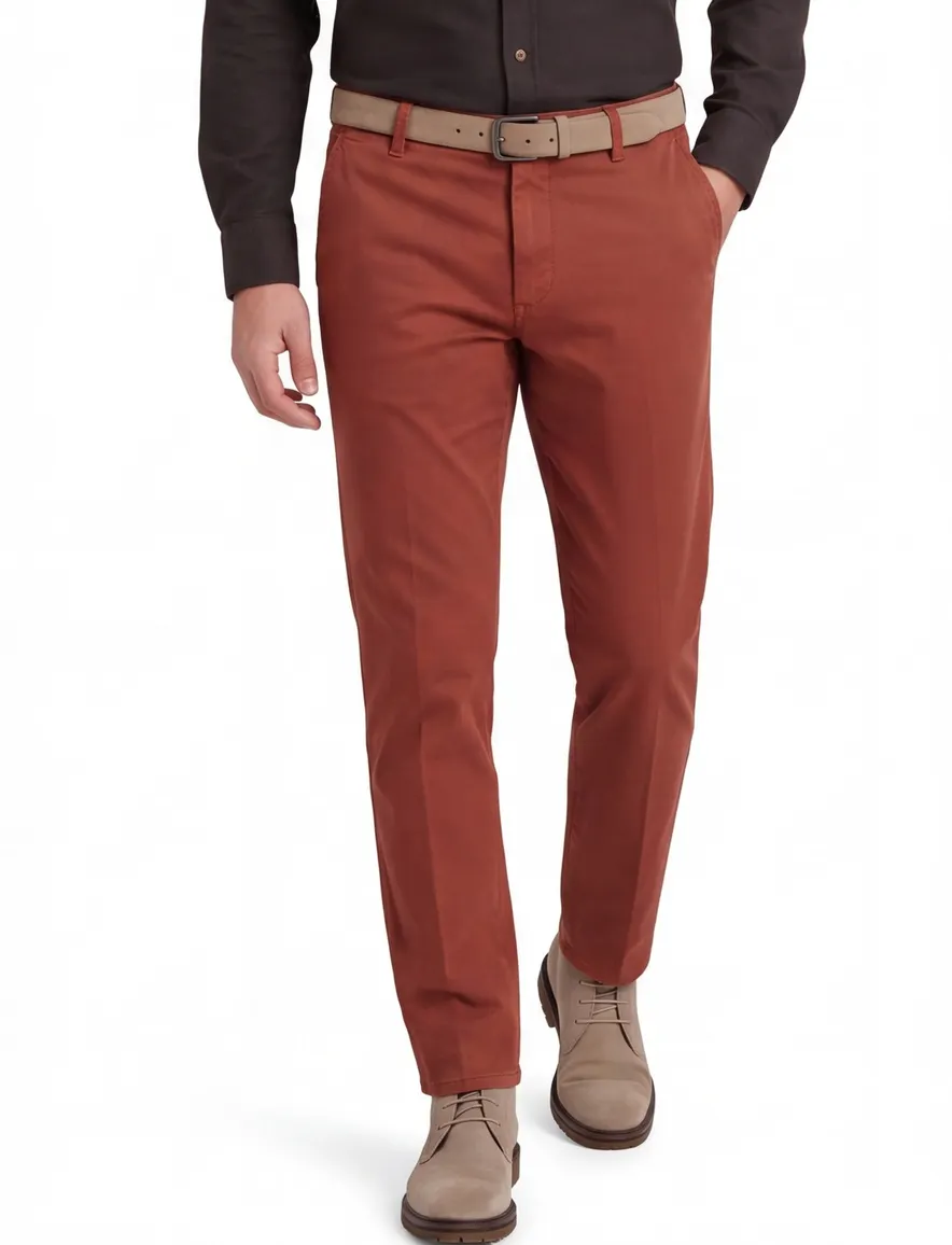katoenen broek Meyer oranje effen
