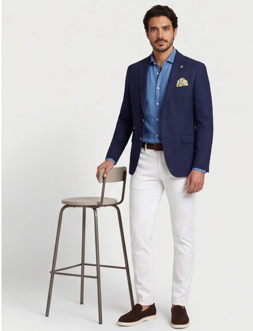 colbert A Fish Named Fred slim fit donkerblauw effen