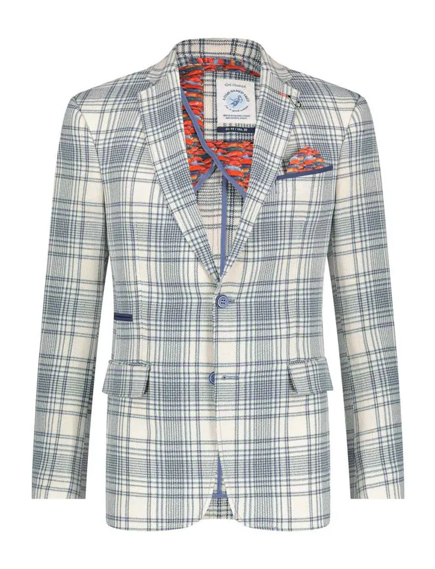 colbert A Fish Named Fred slim fit blauw geruit