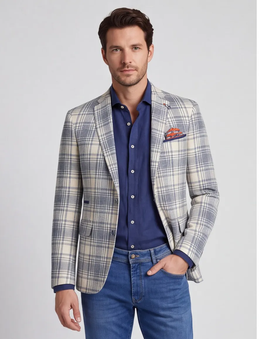 colbert A Fish Named Fred slim fit blauw geruit