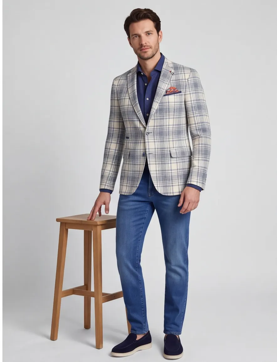 colbert A Fish Named Fred slim fit blauw geruit