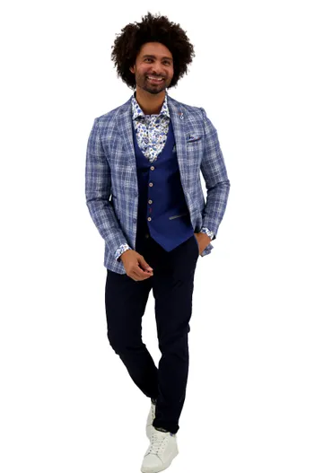 A Fish Named Fred A Fish Named Fred colbert blauw geruit linnen slim fit