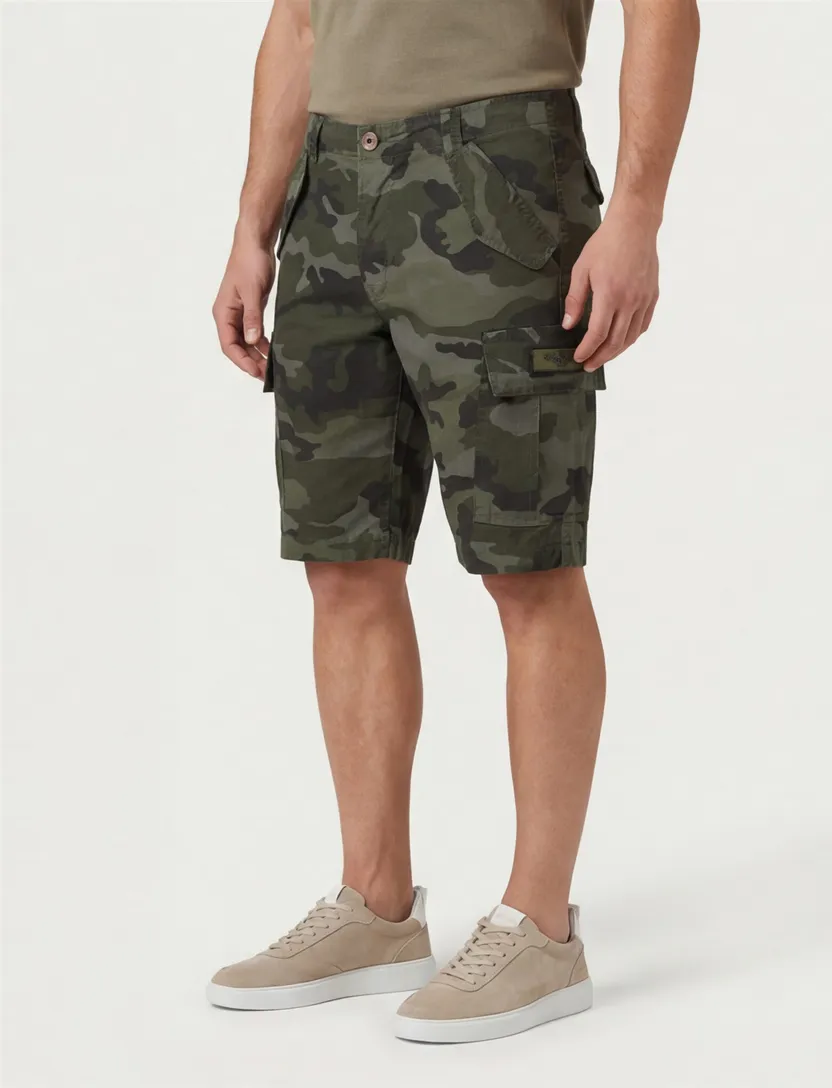 Aeronautica Militare korte broek donkergroene legerprint katoen Comfort Fit