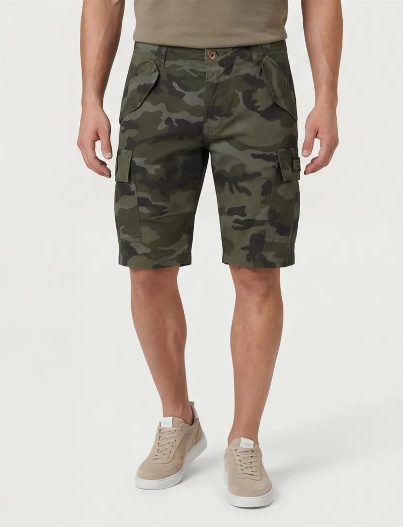 Aeronautica Militare korte broek donkergroene legerprint katoen Comfort Fit