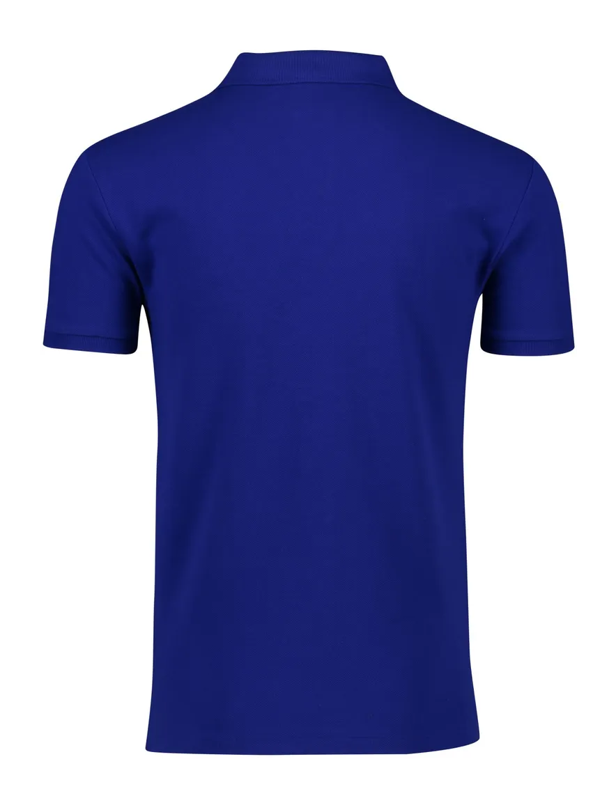 Polo Ralph Lauren polo slim fit blauw met rood logo effen katoen