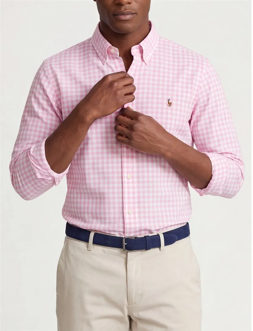 Polo Ralph Lauren casual overhemd Slim Fit lichtroze geruit katoen