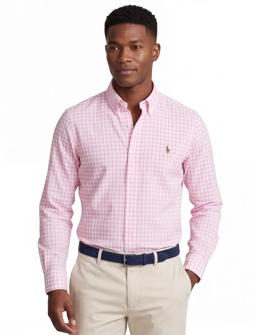 Polo Ralph Lauren casual overhemd Slim Fit lichtroze geruit katoen
