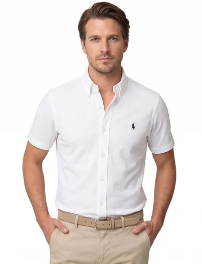 Polo Ralph Lauren Polo Ralph Lauren overhemd korte mouw wit effen