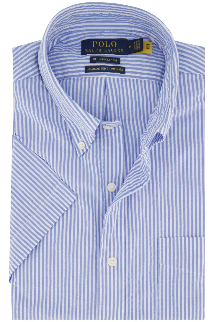 Polo Ralph Lauren casual overhemd korte mouw blauw gestreept