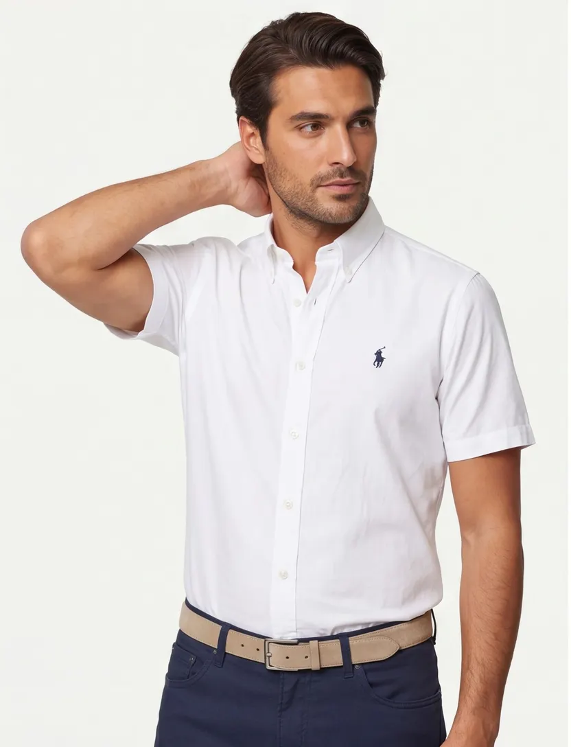 Polo Ralph Lauren overhemd korte mouw normale fit wit effen katoen