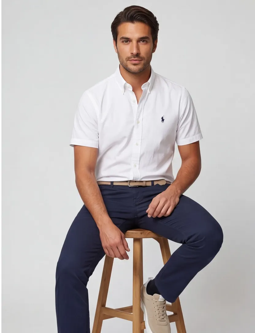 Polo Ralph Lauren overhemd korte mouw normale fit wit effen katoen