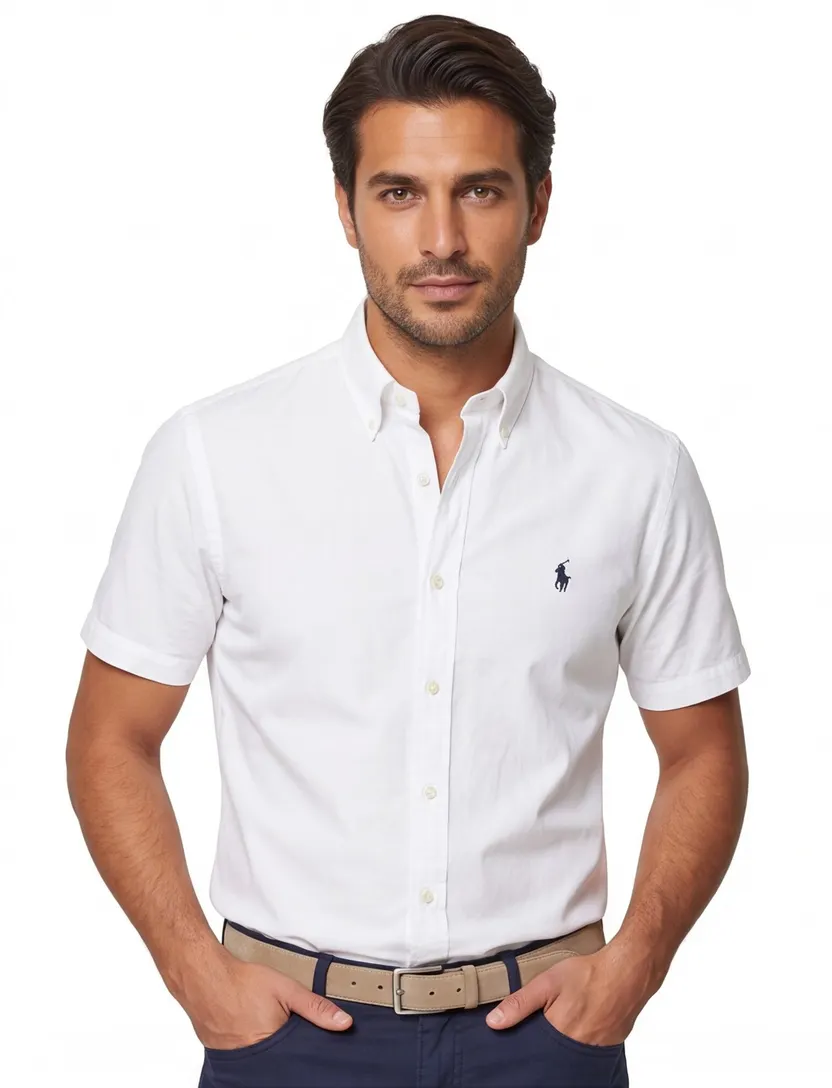 Polo Ralph Lauren overhemd korte mouw normale fit wit effen katoen