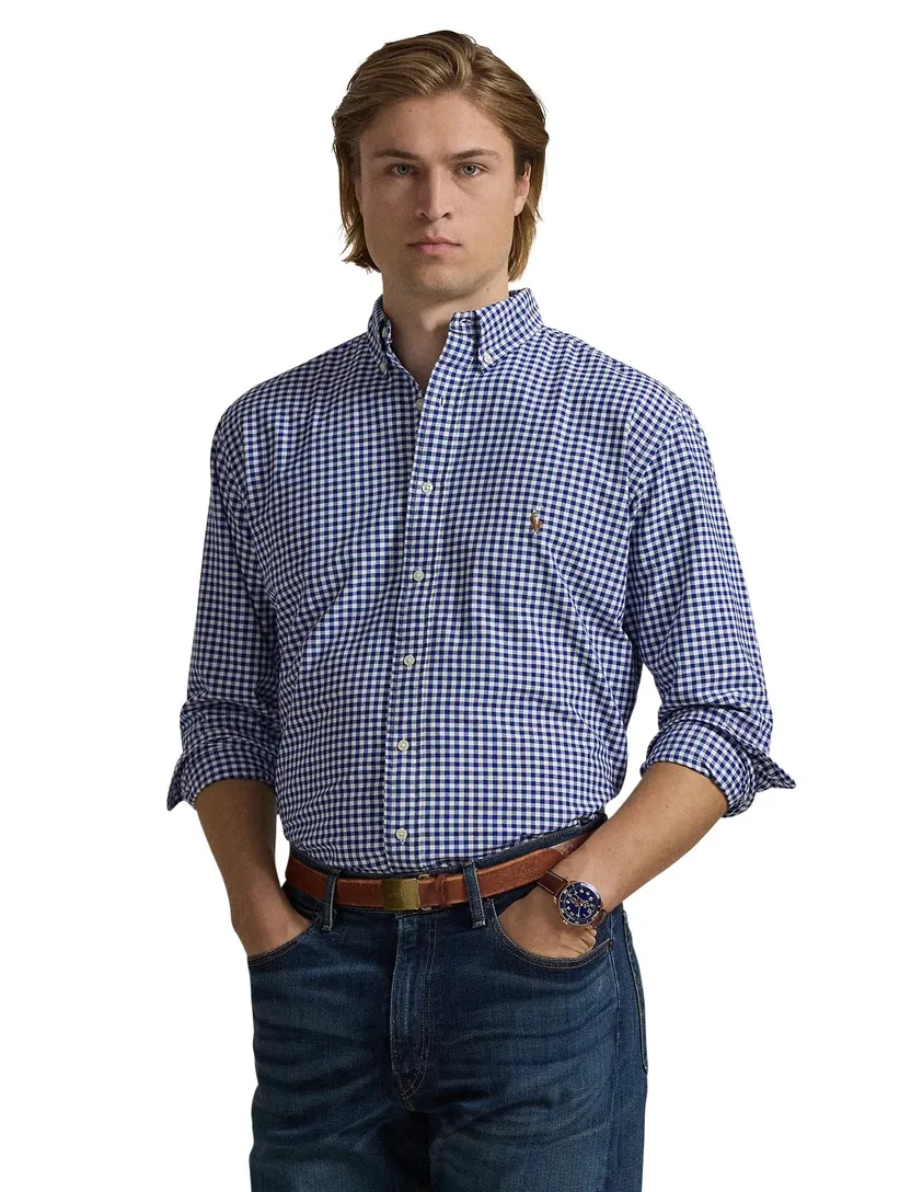 Polo Ralph Lauren Big & Tall overhemd normale fit blauw geruit katoen met logo