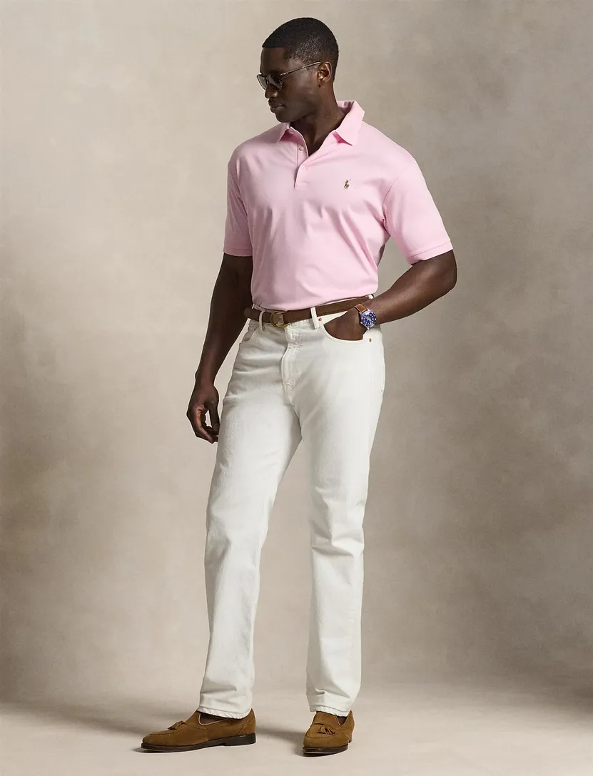 Polo Ralph Lauren polo normale fit roze effen katoen 3-knoops