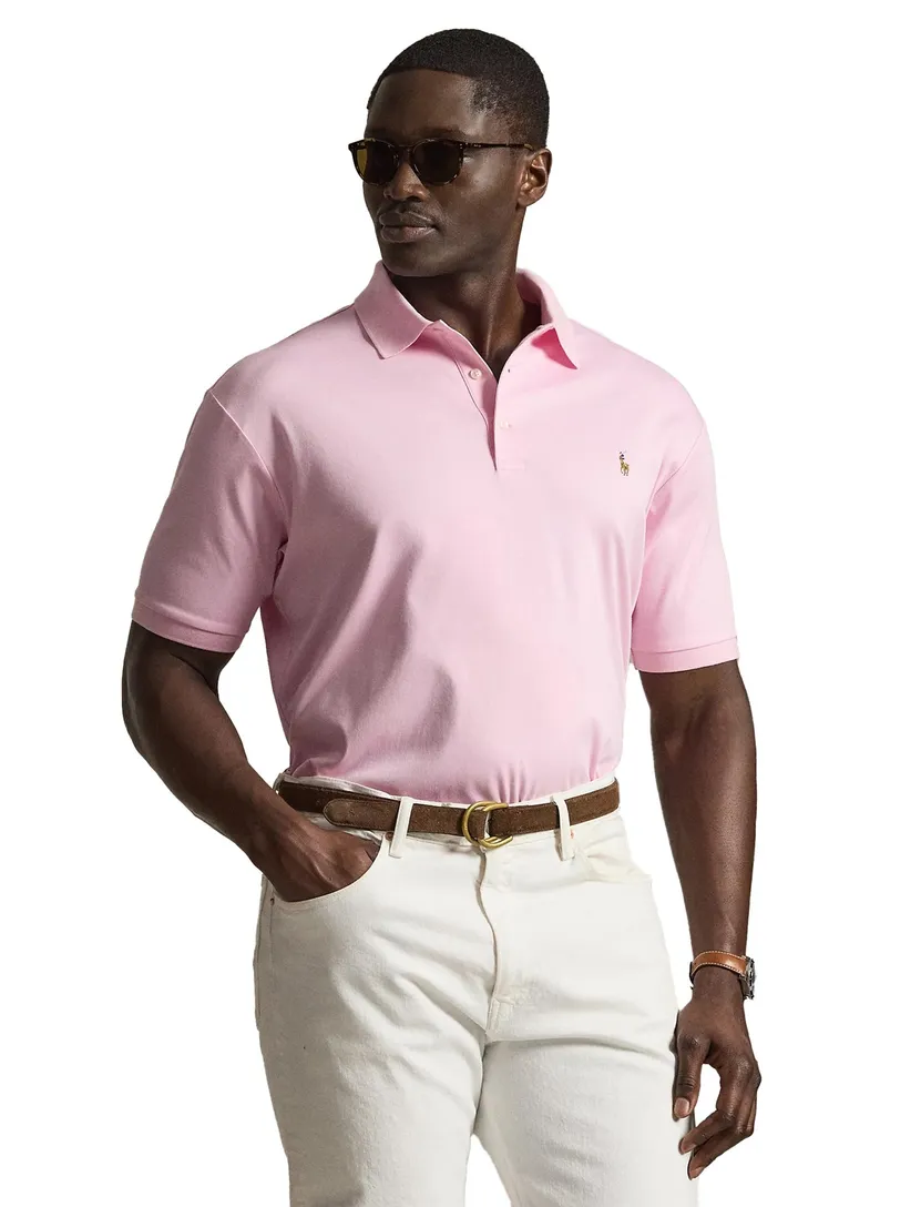 Polo Ralph Lauren polo normale fit roze effen katoen 3-knoops