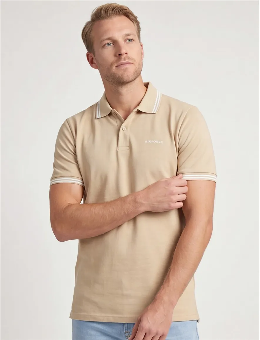 Airforce polo double stripe slim fit effen beige