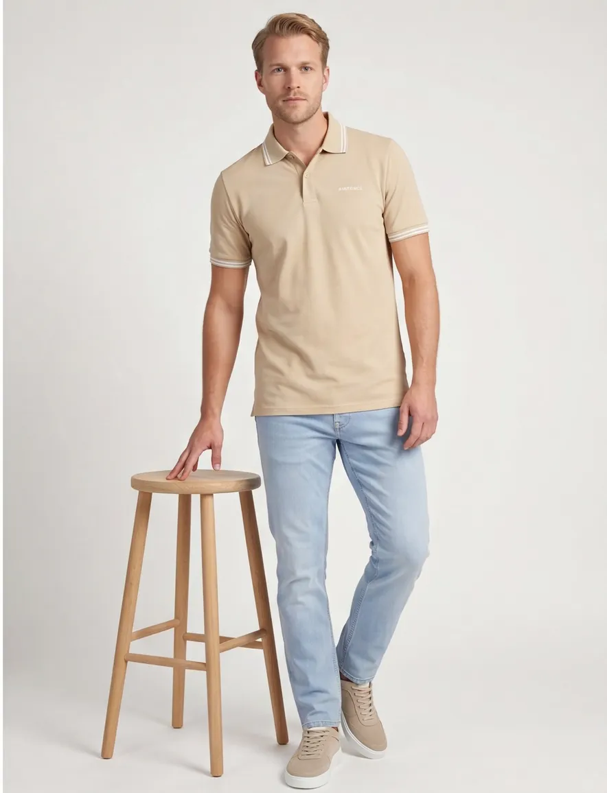 Airforce polo double stripe slim fit effen beige