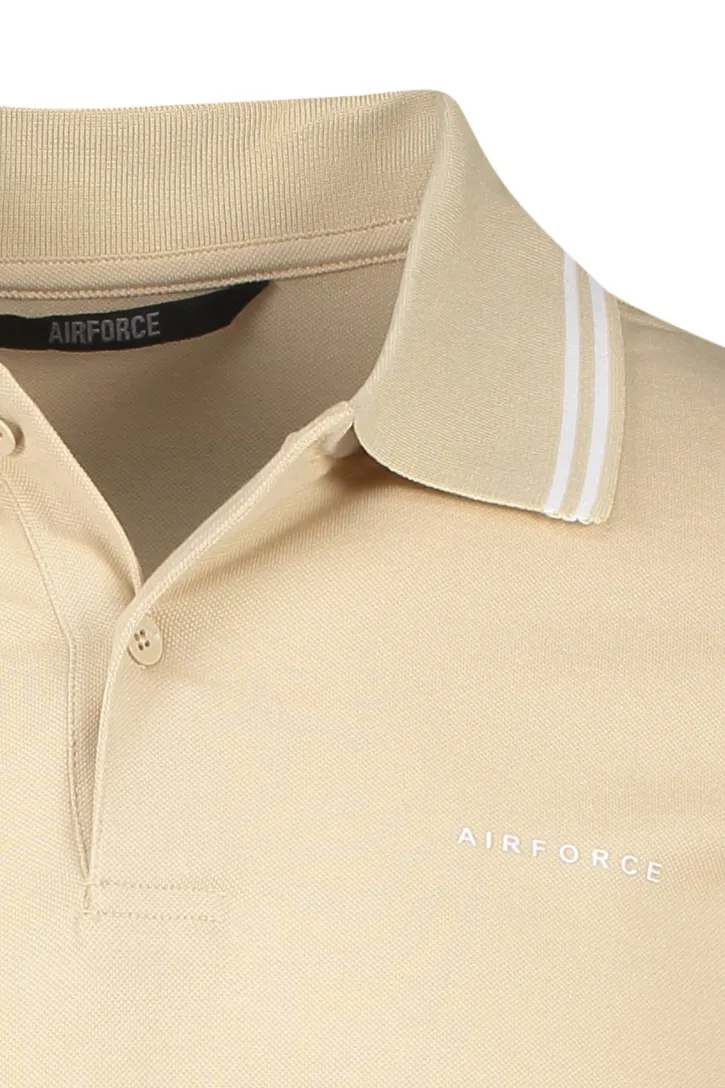 Airforce polo slim fit double stripe beige effen katoen