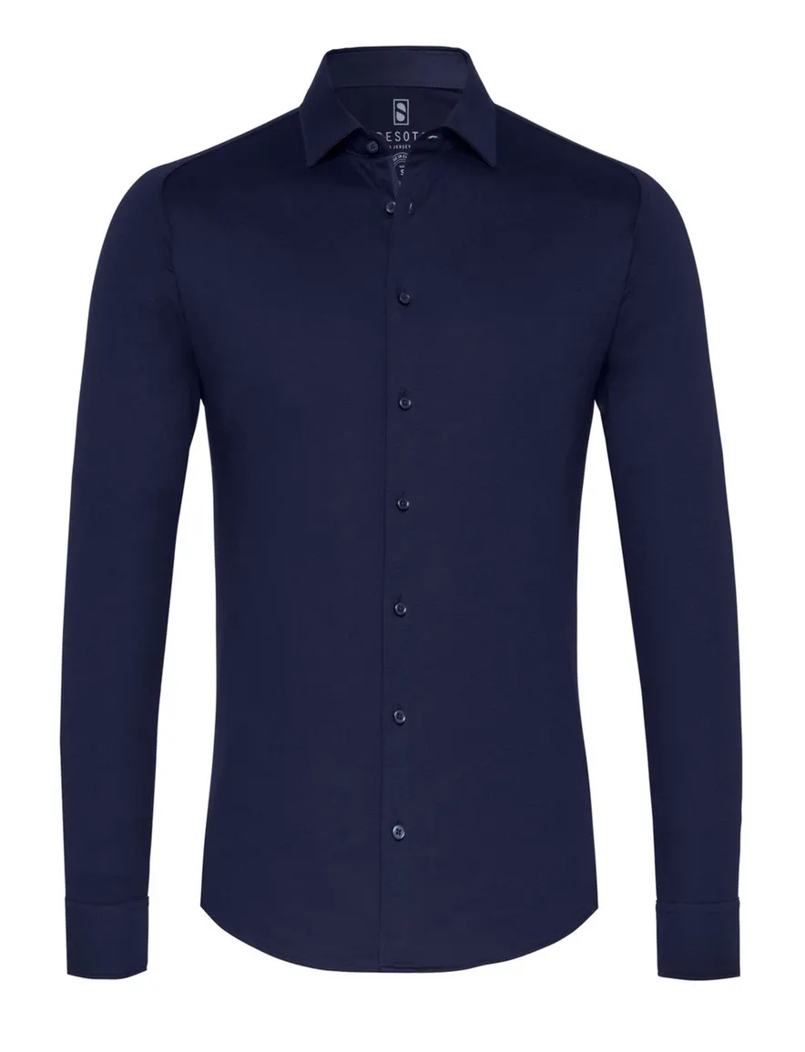 business overhemd Desoto donkerblauw effen katoen slim fit