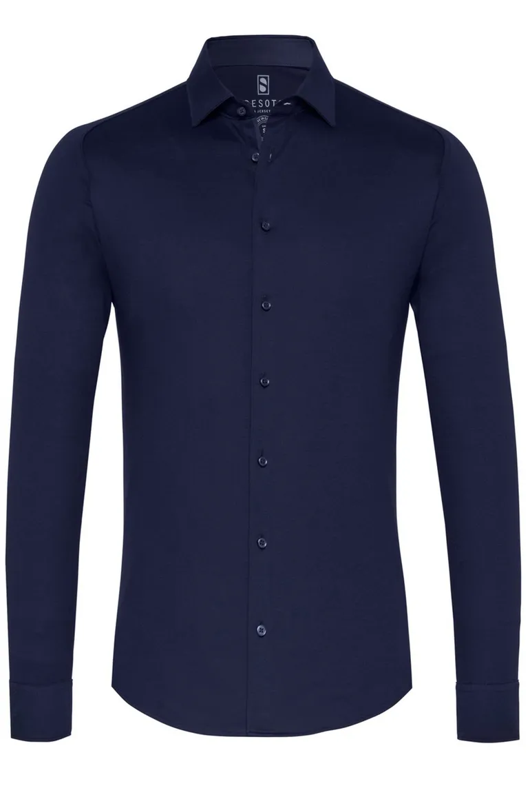 Desoto business overhemd navy slim fit effen katoen