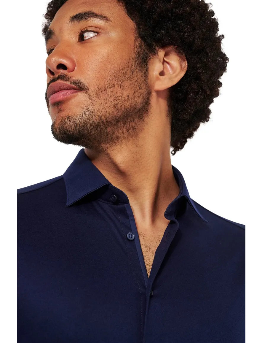 business overhemd Desoto donkerblauw effen katoen slim fit