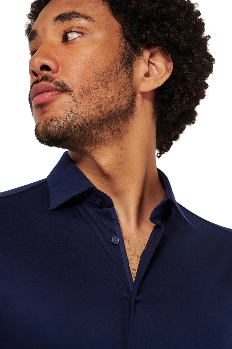 Desoto business overhemd navy slim fit effen katoen