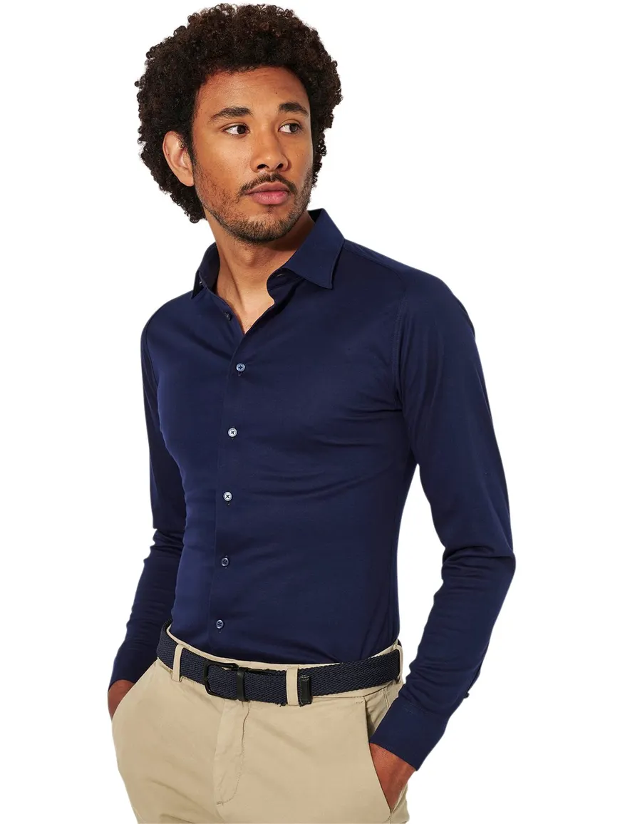 business overhemd Desoto donkerblauw effen katoen slim fit