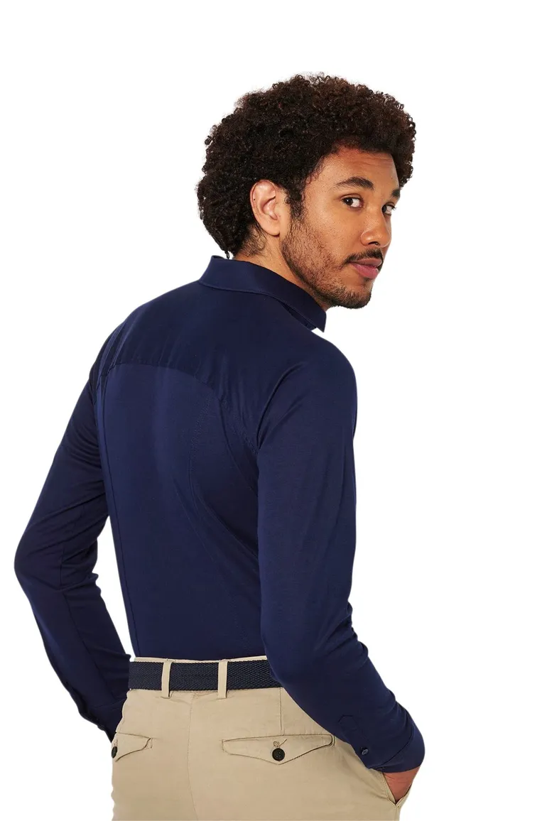 Desoto business overhemd navy slim fit effen katoen