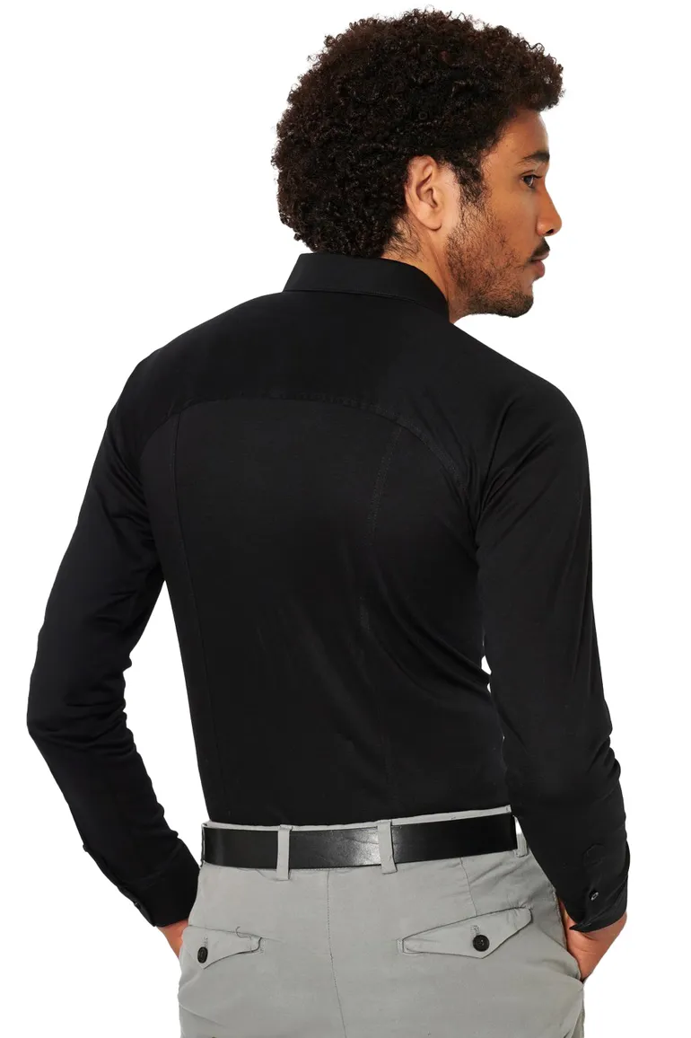 business overhemd Desoto zwart effen katoen slim fit