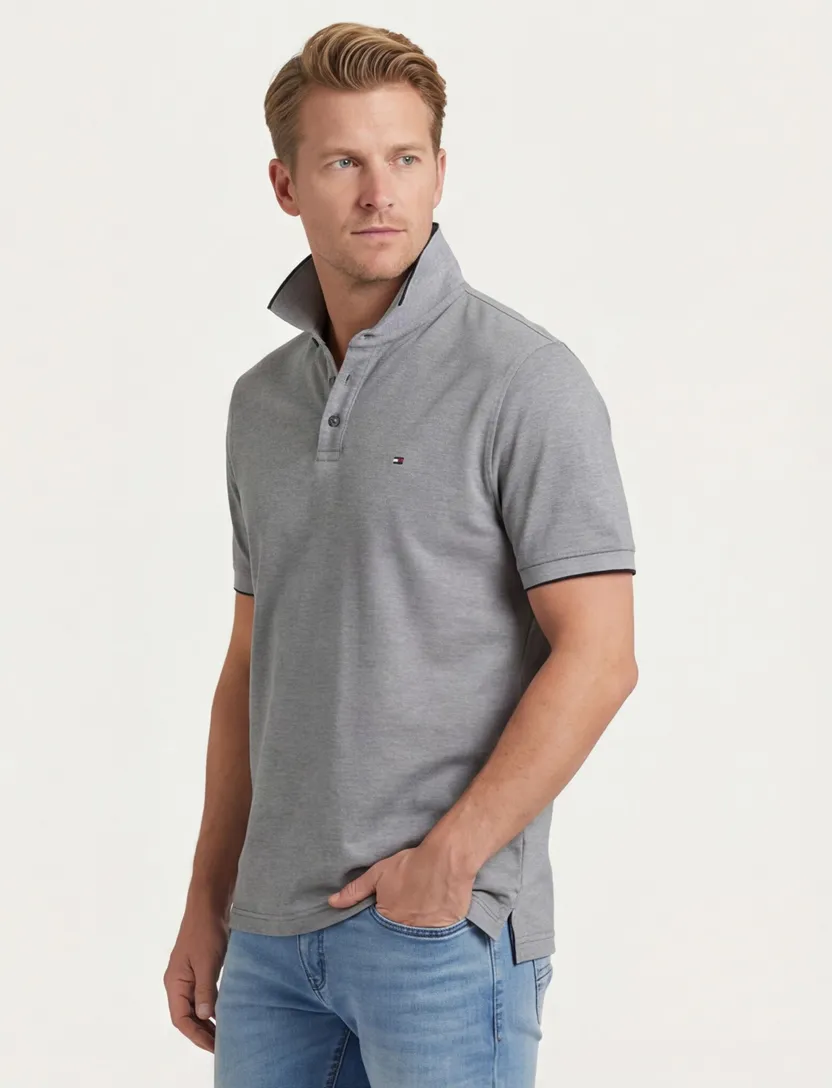 Tommy Hilfiger polo grijs wijde fit katoen