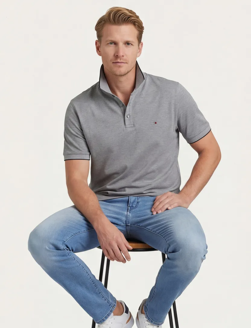 Tommy Hilfiger polo grijs wijde fit katoen