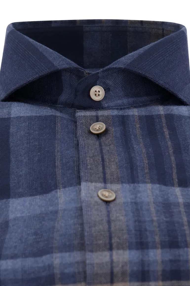 John Miller overhemd tailored fit donkerblauw geruit katoen