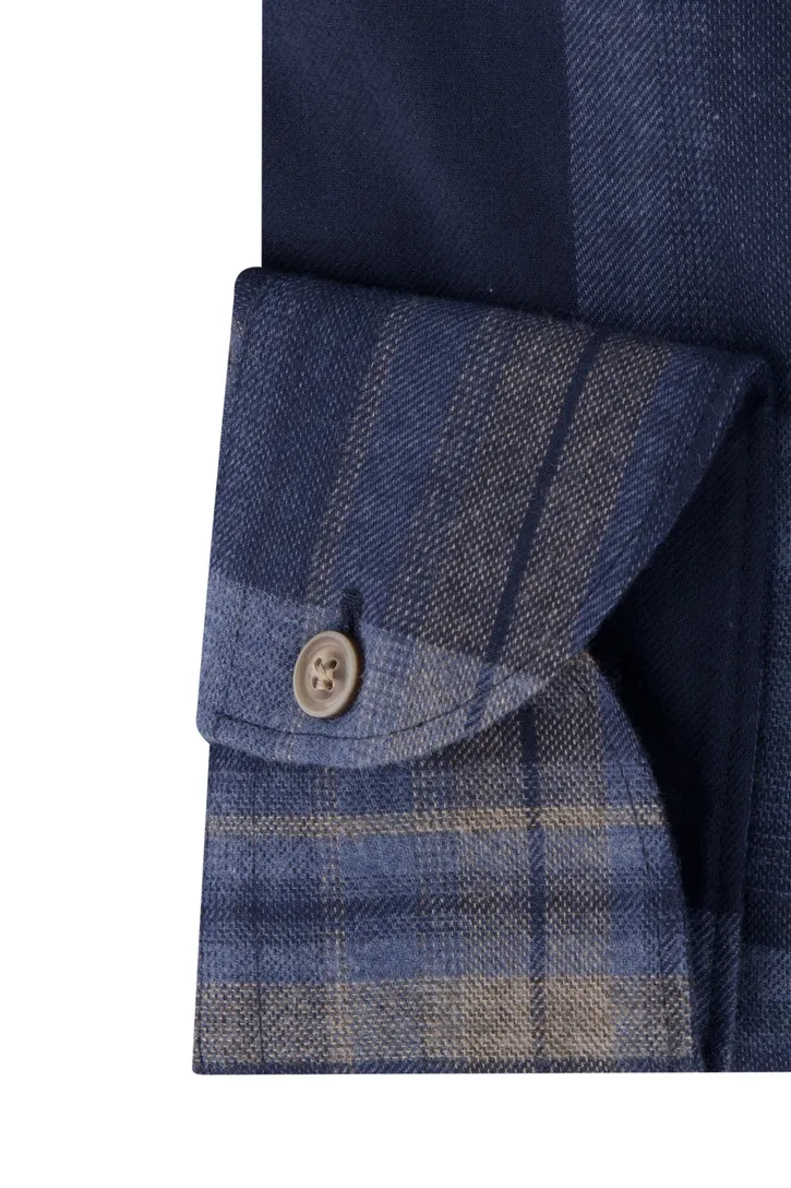 John Miller business overhemd John Miller Tailored Fit normale fit donkerblauw geruit katoen