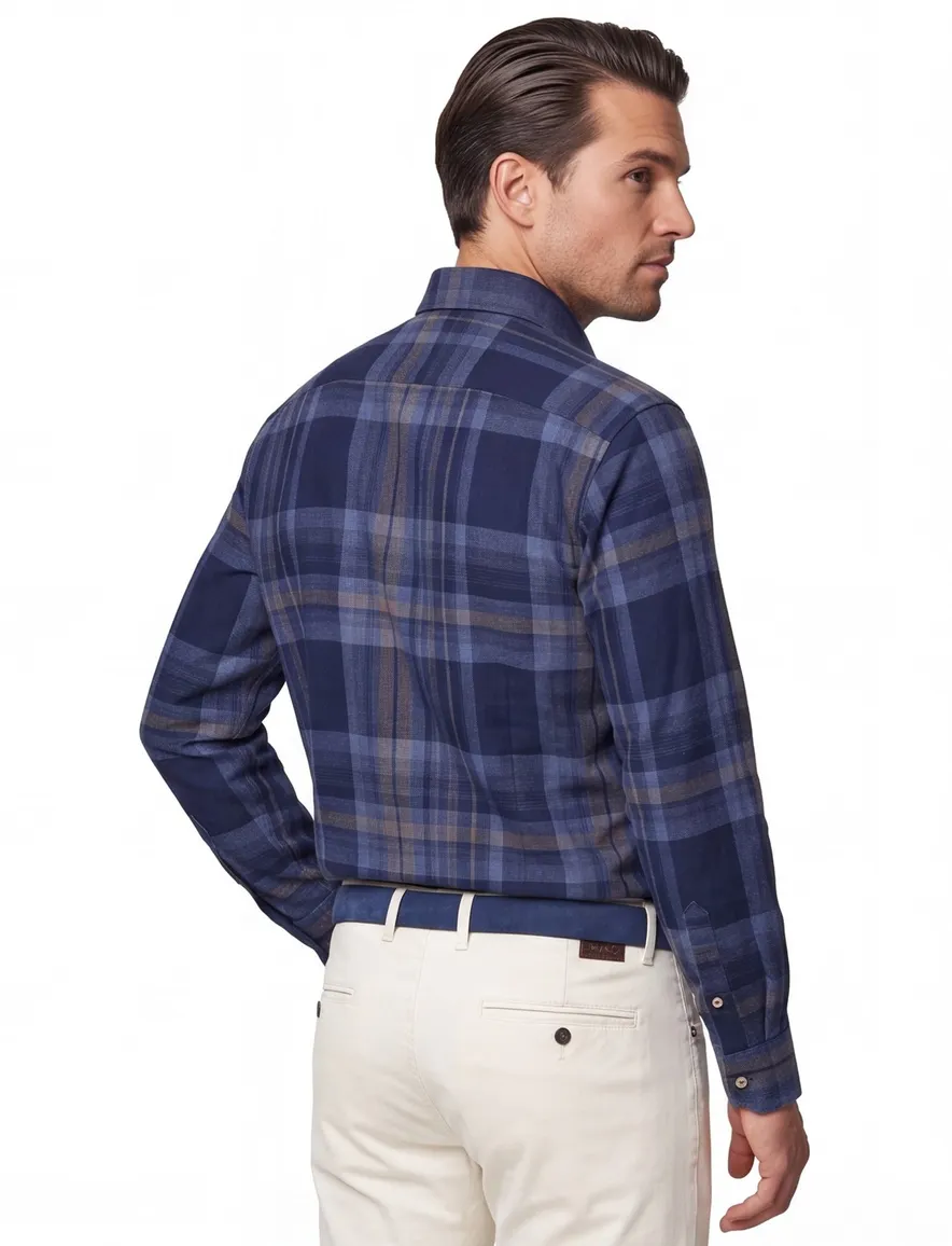John Miller business overhemd John Miller Tailored Fit normale fit donkerblauw geruit katoen