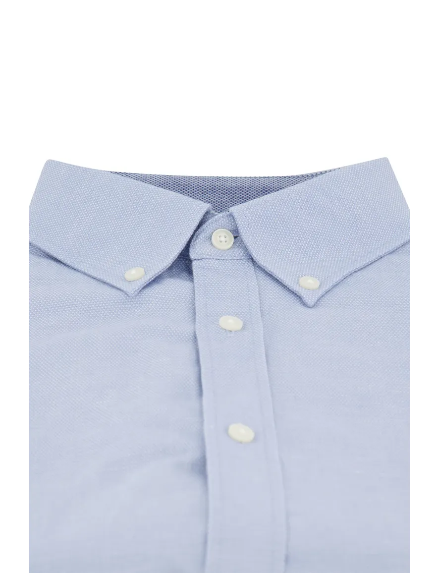 Effen blauw Tommy Hilfiger casual overhemd korte mouw normale fit