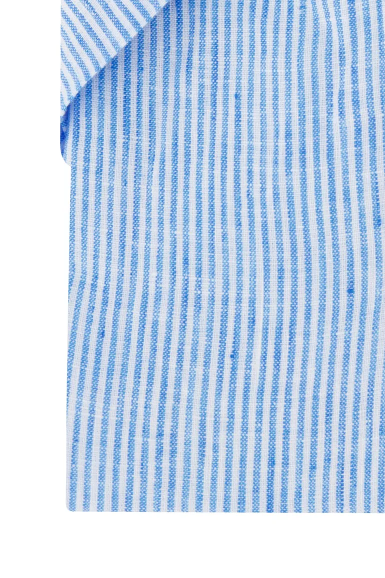 Paul & Shark casual overhemd korte mouw wijde fit blauw wit gestreept linnen