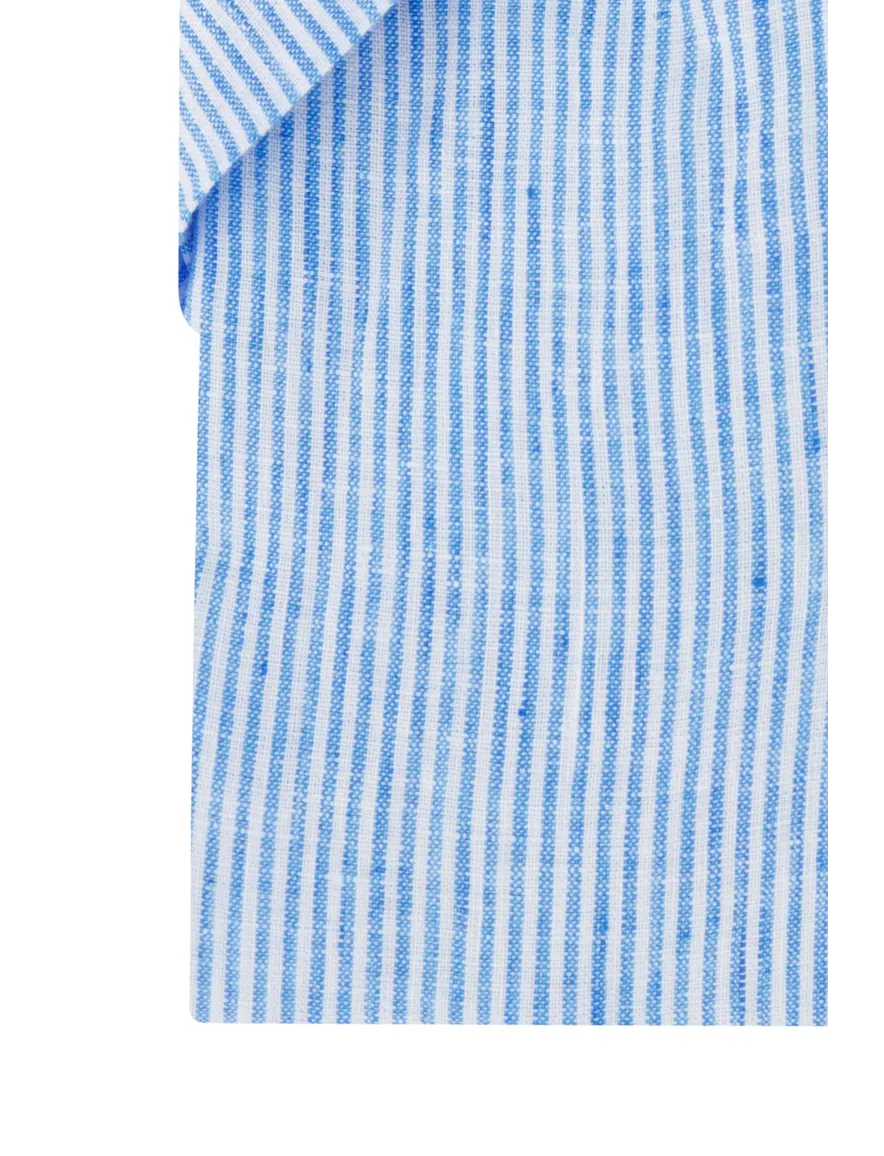 Paul & Shark casual overhemd korte mouw wijde fit blauw wit gestreept linnen
