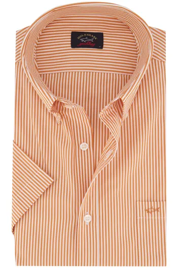Paul & Shark Paul & Shark overhemd korte mouw oranje wit gestreept