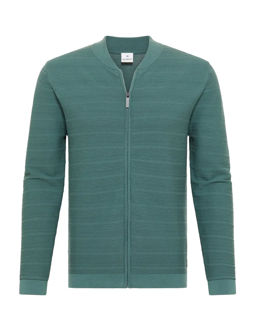 vest Blue Industry groen effen katoen opstaande kraag rits