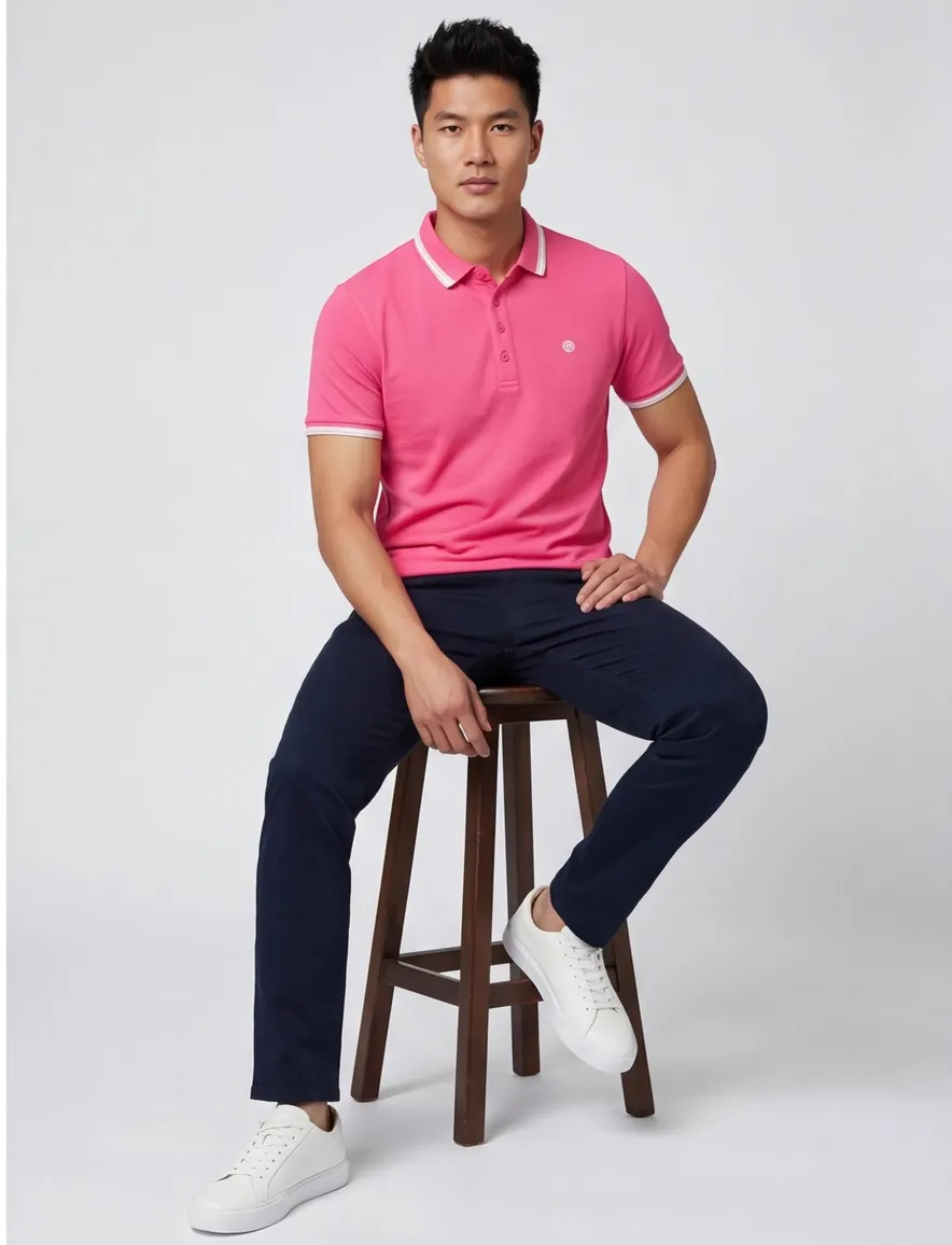 Blue Industry polo slim fit roze effen katoen 4 knoops