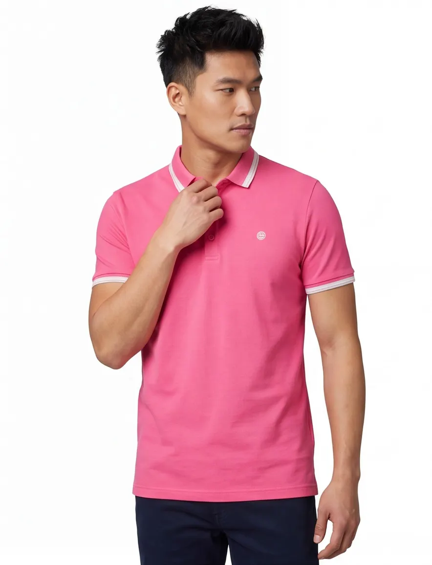 Blue Industry polo slim fit roze effen katoen 4 knoops