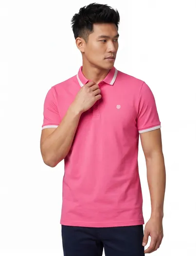 Blue Industry polo Blue Industry roze effen katoen slim fit