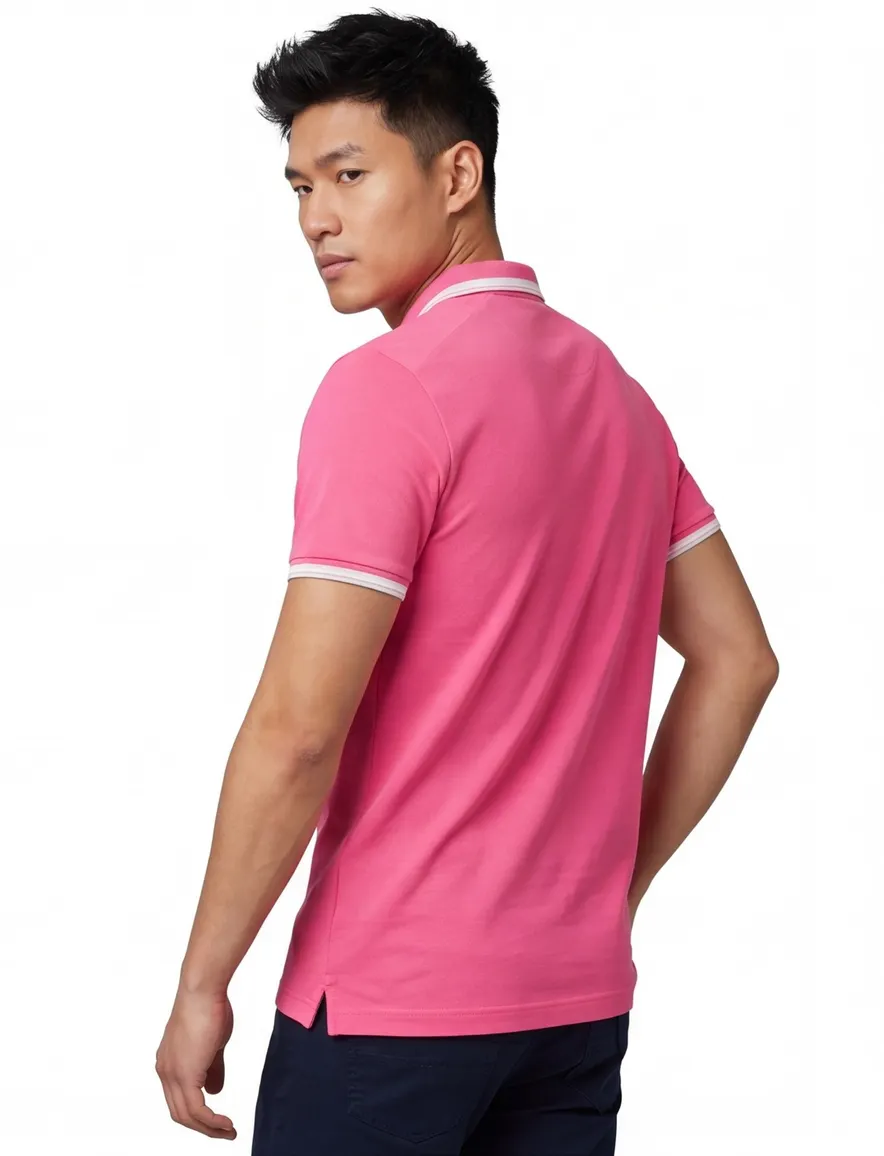 Blue Industry polo slim fit roze effen katoen 4 knoops