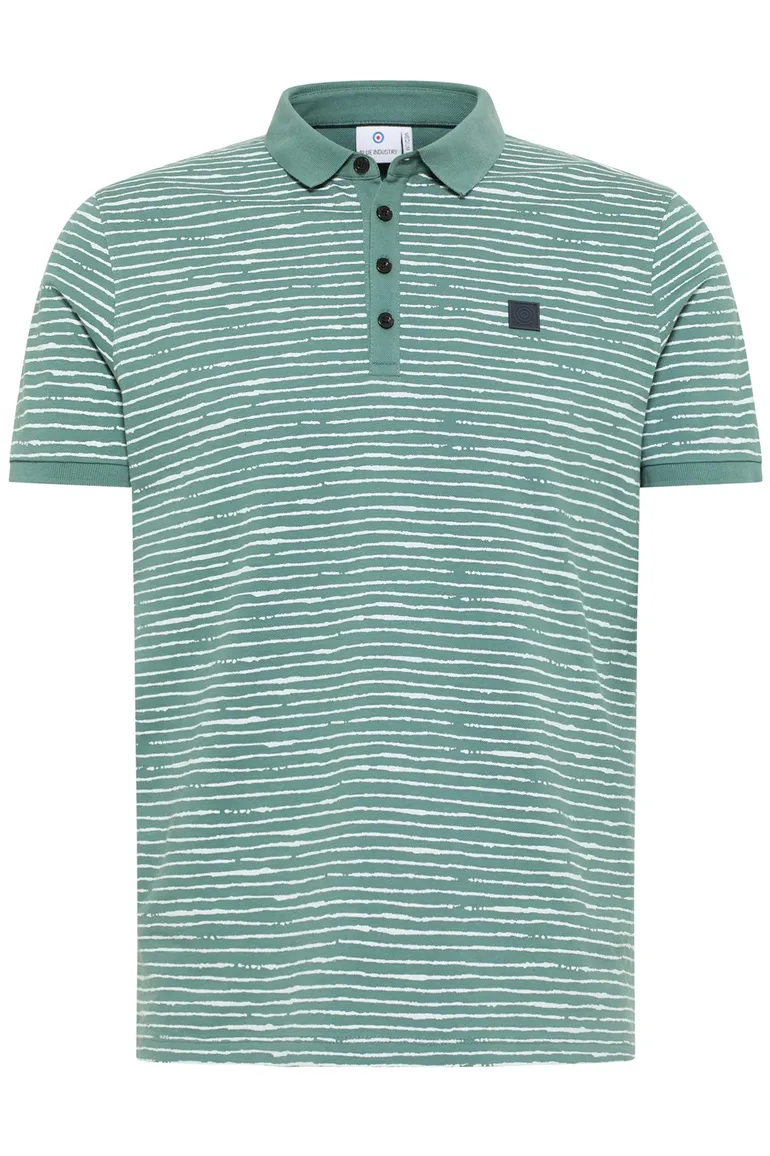 Blue Industry polo slim fit groen gestreept 4 knoops katoen
