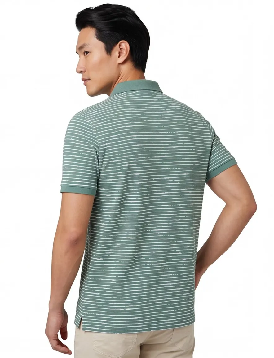Blue Industry polo slim fit groen gestreept 4 knoops katoen