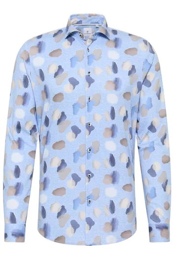 Blue Industry casual overhemd Blue Industry lichtblauw geprint katoen slim fit