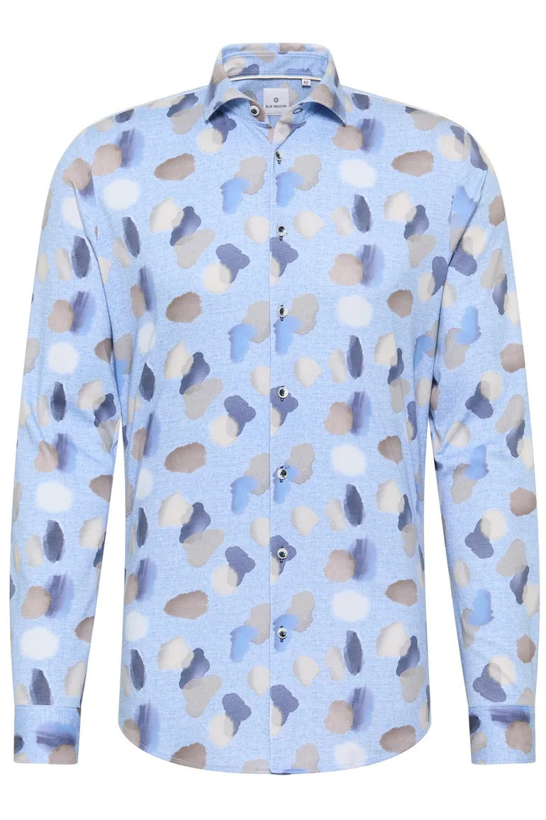 casual overhemd Blue Industry lichtblauw geprint katoen slim fit