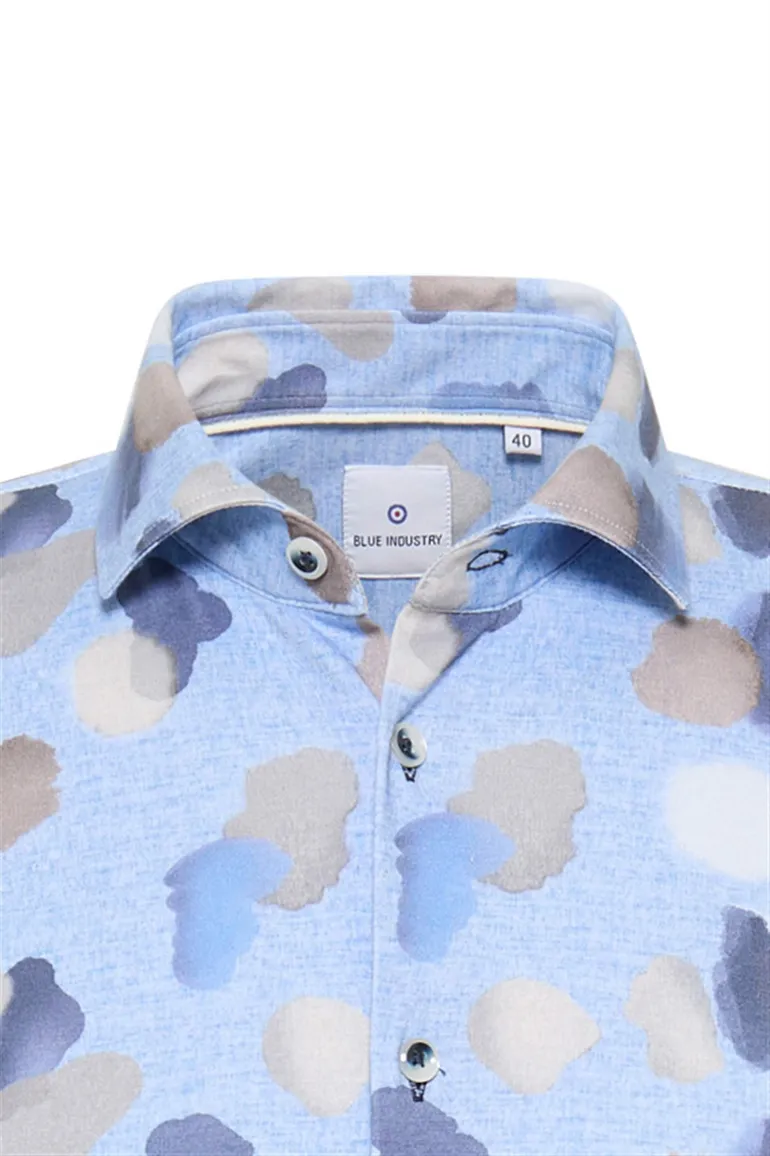 casual overhemd Blue Industry lichtblauw geprint katoen slim fit